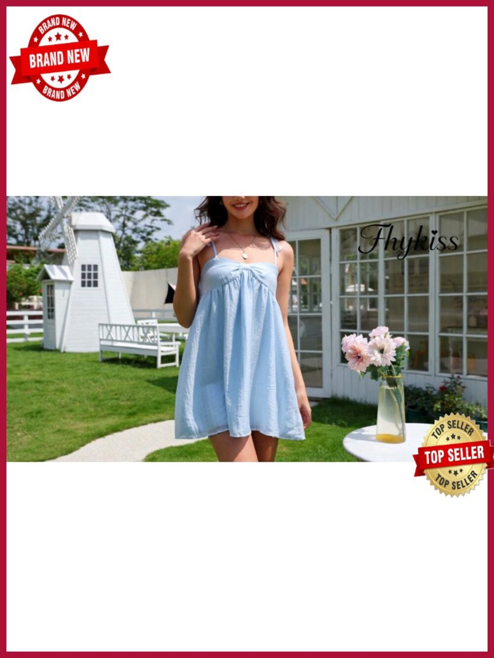 Womens Flowy Mini Dress Spaghetti Strap Babydoll Sundress A-Line - Picture 6 of 6